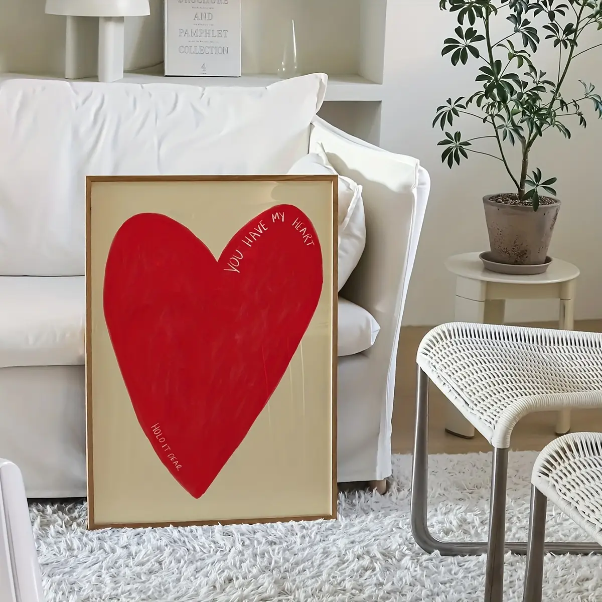 Hand-painted "You Have My Heart" Red Heart Poster - Mid-Century Modern Retro Wall Art, Valentine's Day Red Canvas Print, Frameless Heart Decoration for Bedroom, Living Room, Home Office, Newlyweds, Bedroom Decor.