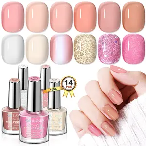 SAVILAND Fingernail Polish Set 12 Colors Pastel Nail Polish Non Gel 0.34 oz Castor Oil Regular Glitter Nail Polish Kit Holographic Nail Lacquer with Base Top Polish Coat French Manicure Art