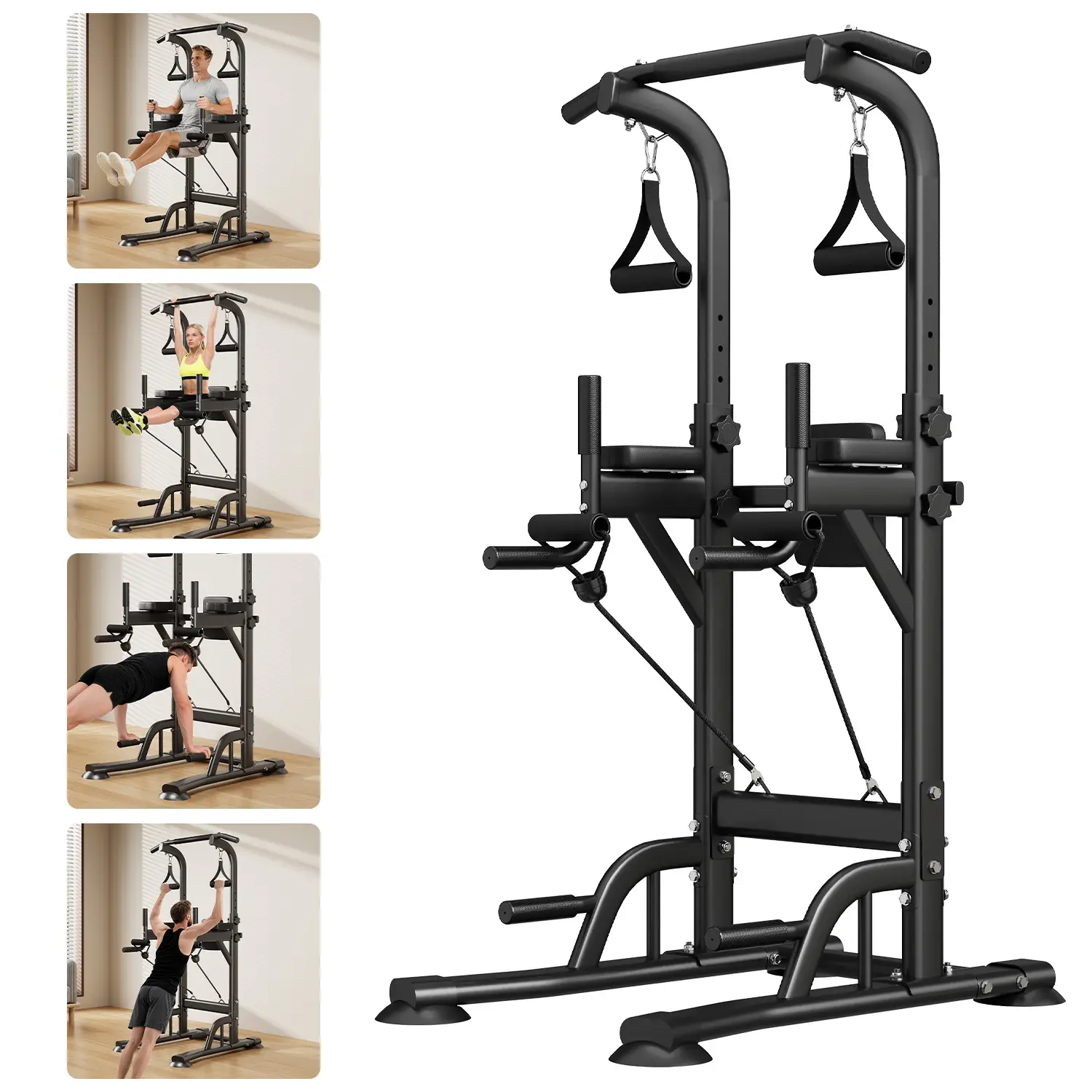 Freestanding Power Tower for Home Gym,Power Tower Dip Station Pull Up Bar with Backrest & Resistance Bands, Chin Up Training Equipment for Adults Teens