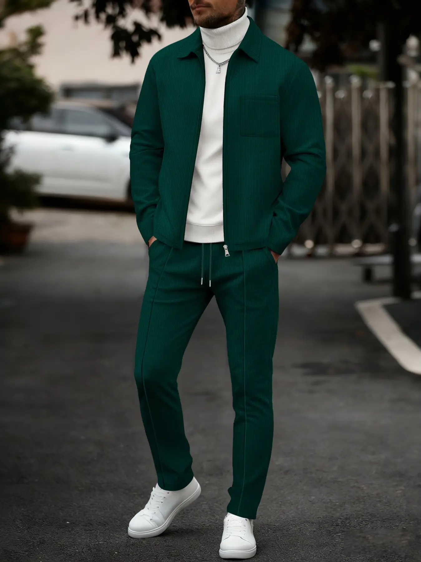 Men's 2-Piece Set, Fashionable Zip-Up Jacket with Pockets + Drawstring Pants, Lightweight Casual for Spring/fall, Gift for Boyfriend