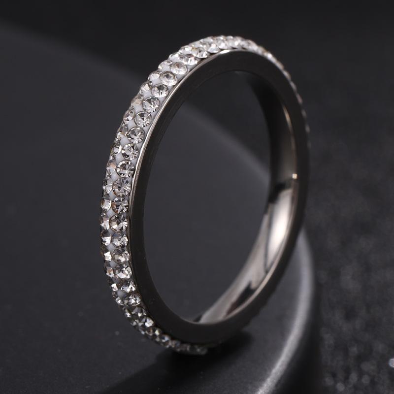 Titanium steel ring for women, niche high-end five-row ceramic full-diamond ring, stainless steel jewelry