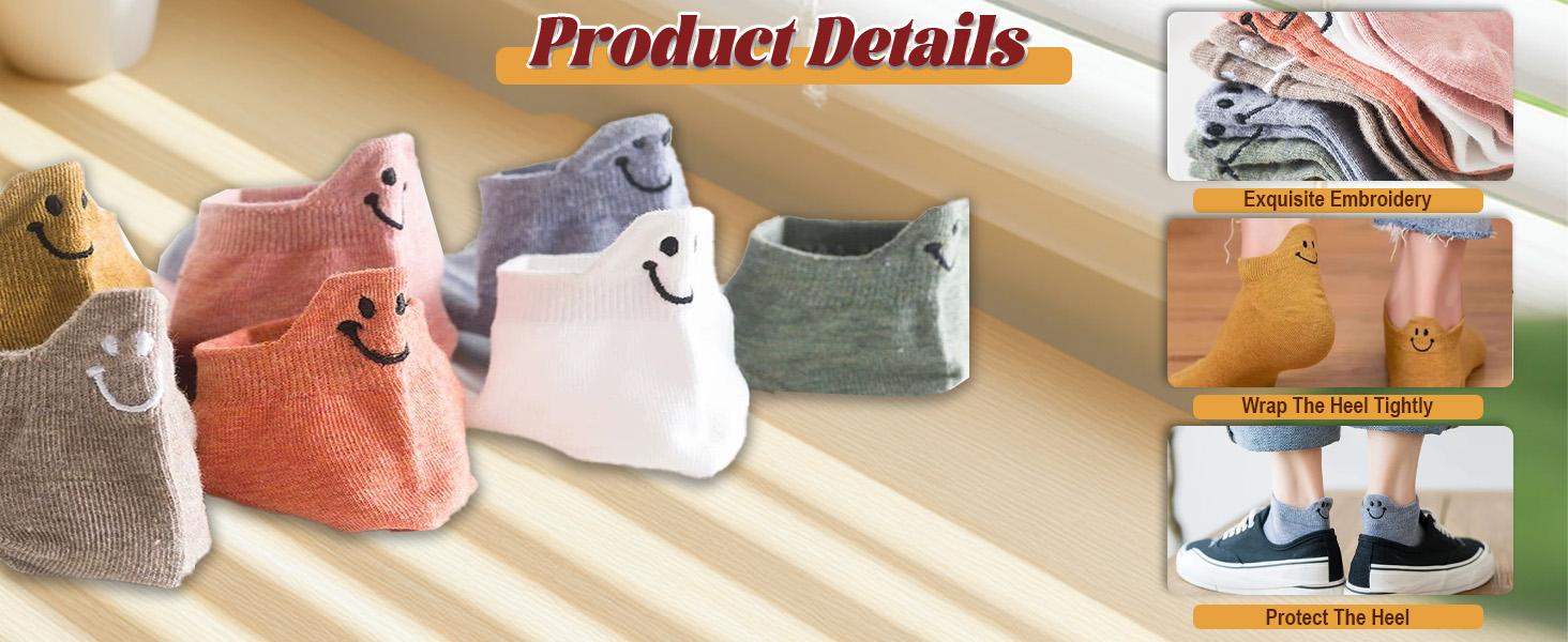 10 Pairs Smiley Face Ankle Socks for Women - Cute Embroidered Happy Face Low Cut Socks, Anti-Slip Breathable Cotton Casual Sneaker Socks, Summer Daily Gift