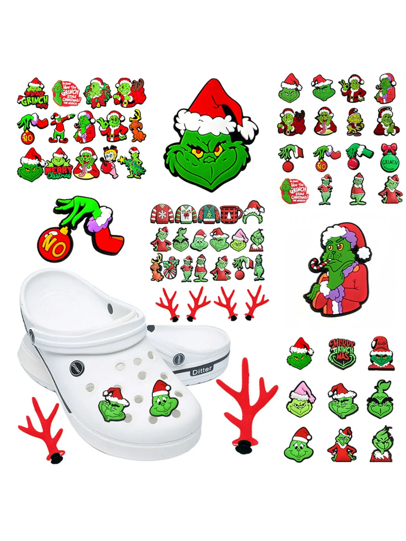 9-22pcs Christmas Green Cartoon Shoe Accessories for Kids, Cute Footwear Decorations, Wristbands, Sandals, Perfect Christmas Gifts