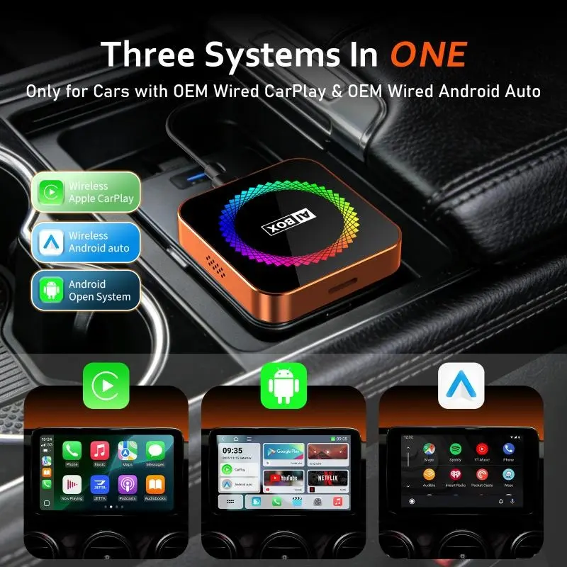 2026 Model, Carplay Dongle Connectivity, Wireless CarPlay adapter, Dongle, compatible with iPhone and Android Auto, supports Netflix, AI box with TF card slot, plug-and-play with no installation required, in-car CarPlay video entertainment