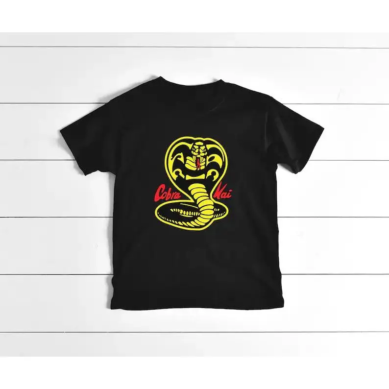 Men's Casual Round Neck Short-Sleeve T-Shirt Top, Karate Aesthetic with Big Cobra Kai Snake Front Print, Unisex for Outdoor Travel & City Streetwear