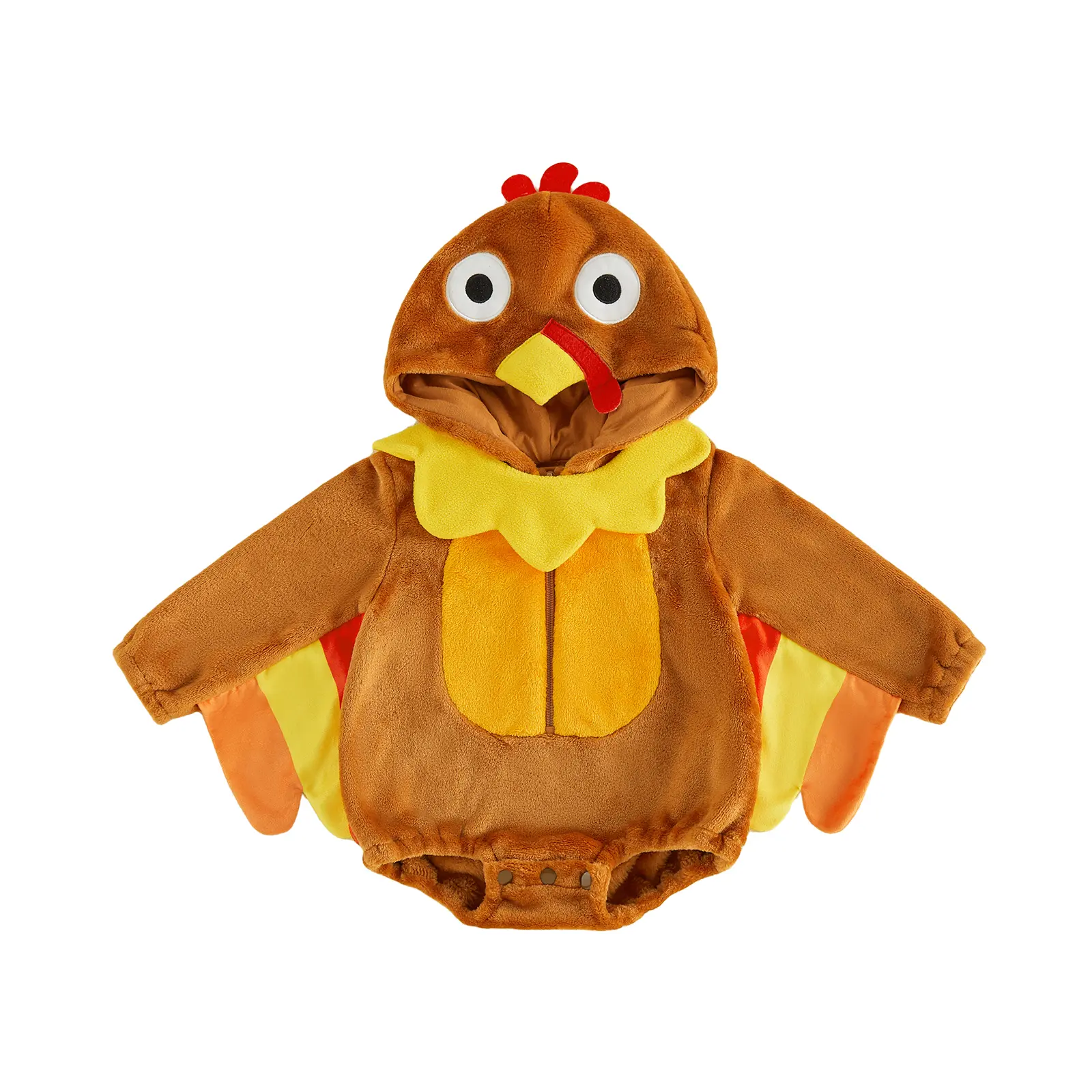 Meihuida Infant Baby Boy Girl Thanksgiving Turkey Costume Romper Long Sleeve Fuzzy Hooded Jumpsuit Fall Clothes 0-18 Months