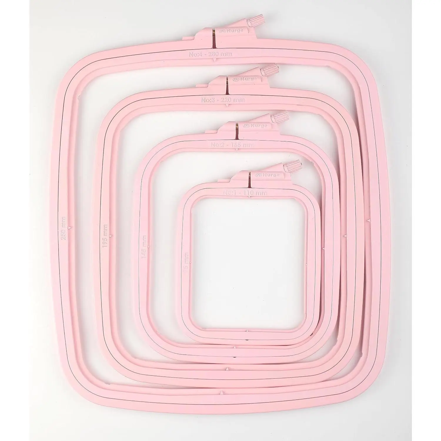Square Embroidery Hoop - Plastic Cross Stitch Frame for Needlepoint & Embroidery - Adjustable Craft Hoop - Pink - Set of 4
