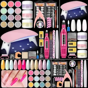 Acrylic Nail Kit for Beginners with Everything Professional Nails Kit Acrylic Set with Drill and U V Light Glitter Powder Decorations Rhinstones DIY Gifts for Women