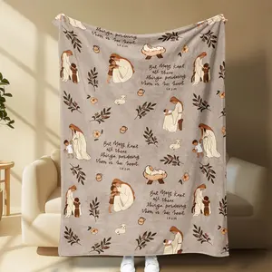 Luke 2:19 Christian Blanket, Mary Kept All These Things, Floral & Nativity Pattern, Soft Cozy Faith Throw, Home Decor Accessory