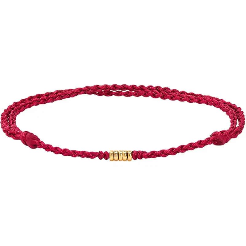 Handmade Sterling Silver Lucky Gold Bead Red Anklet Bracelet, Adjustable Kabbalah Braided Red String for Women Men Teen, Minimalist Spiritual Mens Anklet Cord Jewelry for Good Luck Protection Talisman, Surfer Beach Red String Bracelet with Gift Box