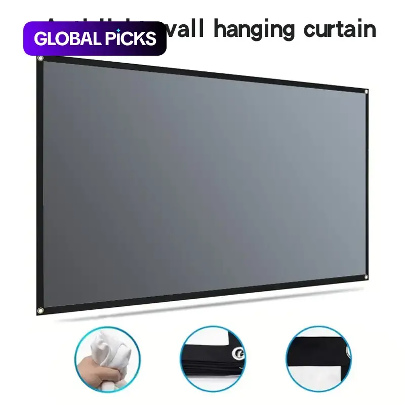 60-133 Inch Metal Anti-Light Projection Screen, 16:9 Portable Foldable Design, Black Border Perforated Screen, Suitable for Low-Lumen Projectors #GLOBAL PICKS