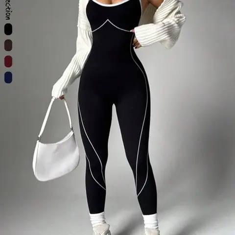 Women's Seamless Knitted Sports Jumpsuit, Yoga Activewear Jumpsuit, Stretchy Workout and Yoga Jumpsuit for Pilates, Fitness and Daily Wear Workout Jumpsuits