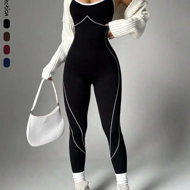 Women's Seamless Knitted Sports Jumpsuit, Yoga Activewear Jumpsuit, Stretchy Workout and Yoga Jumpsuit for Pilates, Fitness and Daily Wear Workout Jumpsuits