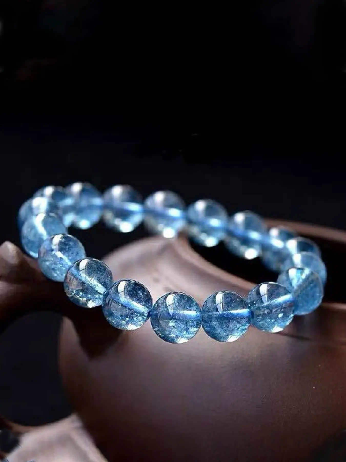 12mm Natural Crystal Aquamarine Bracelet, 7a Grade Ice Blue Topaz Beaded Chain, Yoga Meditation Gift, Christmas Valentine's Day Present
