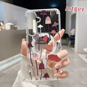 Magnetic Phone case for  Samsung Galaxy S26 S23 Ultra S24 Plus FE S25 S22+ Mushroom Fantasy Tapestry Pattern Non-Yellowing Shockproof Soft Silicone Transparent Acrylic Large Hole Cover Supports Wireless Charging
