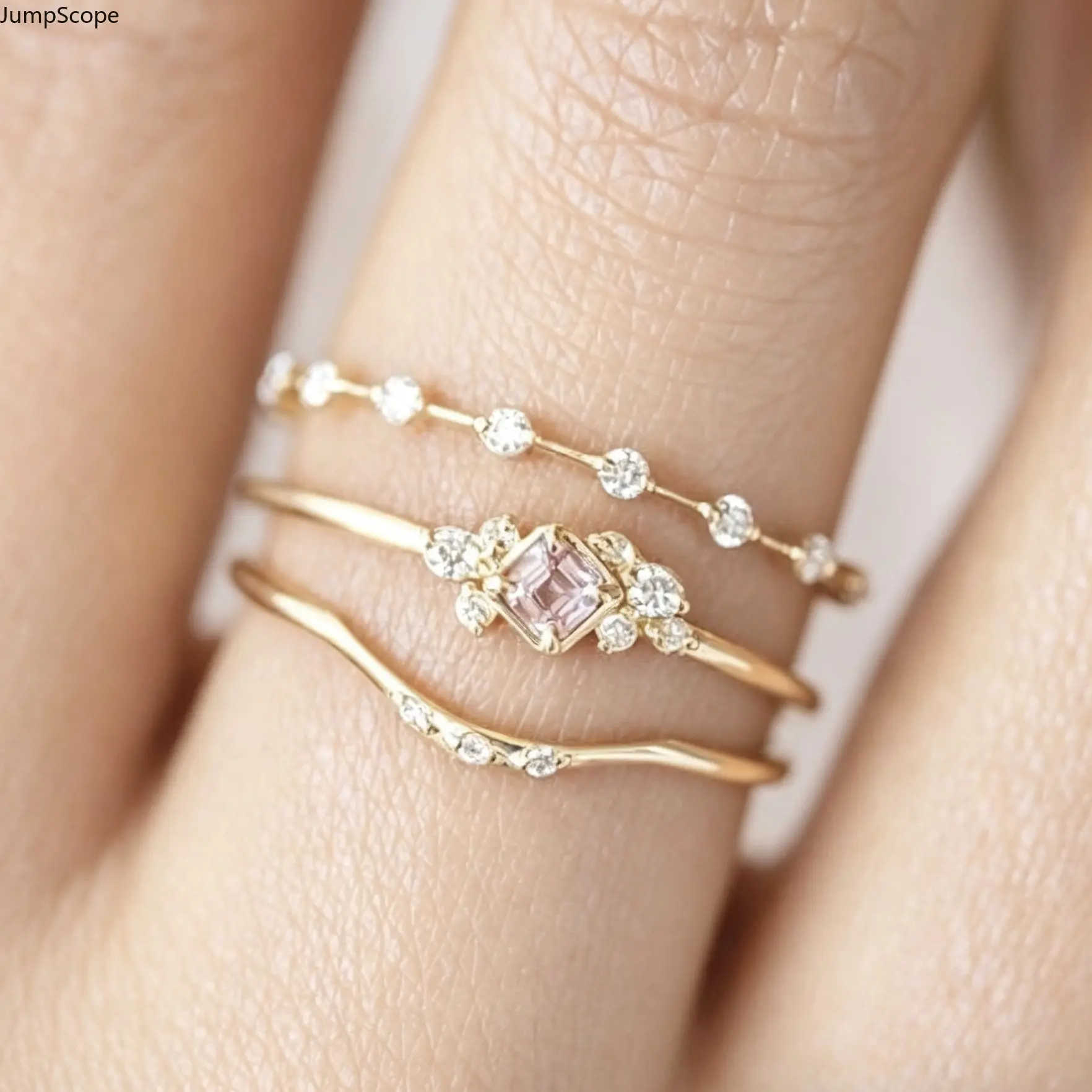 Soft Pink Gem 3-Stacking Ring Kit - Minimalist Indoor Leisure Accessory, Ideal for Everyday Casual Styling, Sentimental Gift for Her with Subtle Look, Mdf+Steel