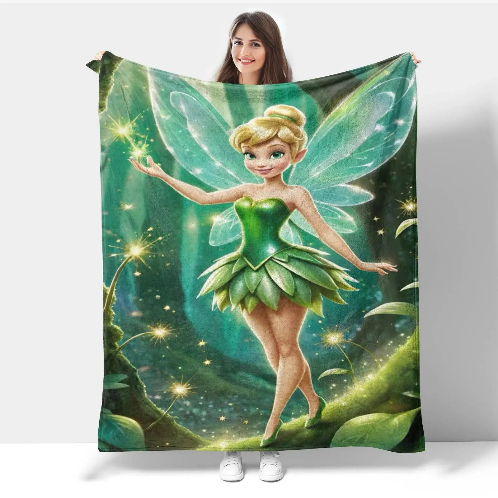 Tinker Bell cartoon themed soft plush blanket, soft and warm, all-season comfort for bed, sofa, office and outdoor use
