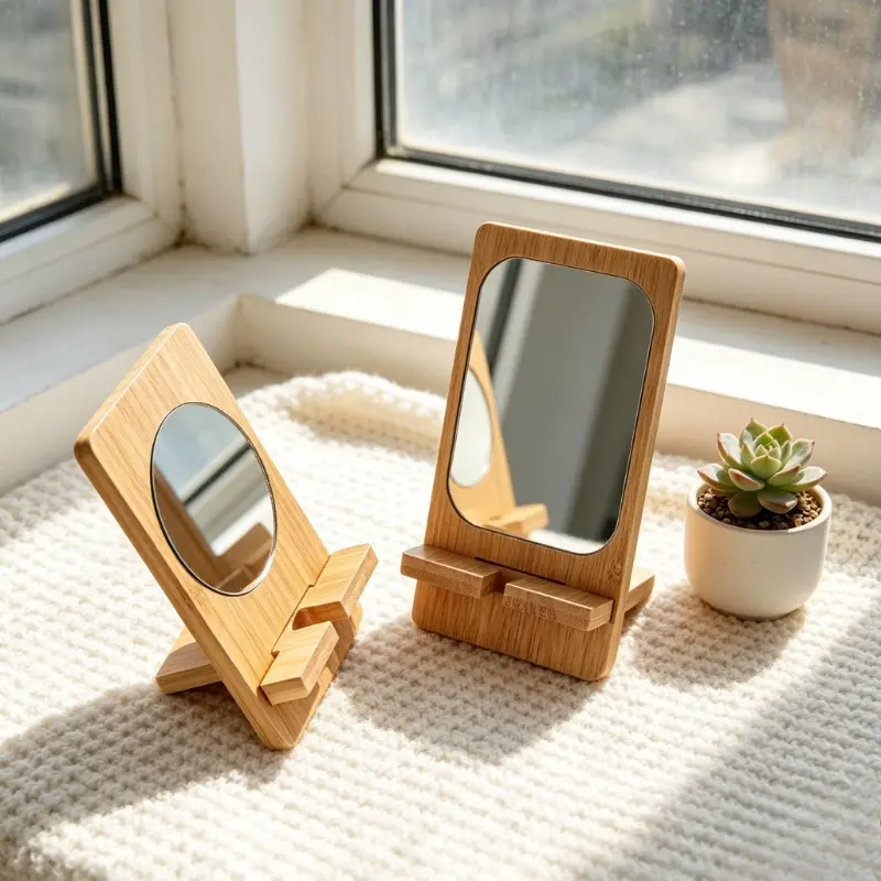 Wooden Single-Sided Tabletop Vanity Mirror - Easy-to-Use, Elegant, Portable, Detachable - Home Decor Room Decor for Home, Dormitory Use