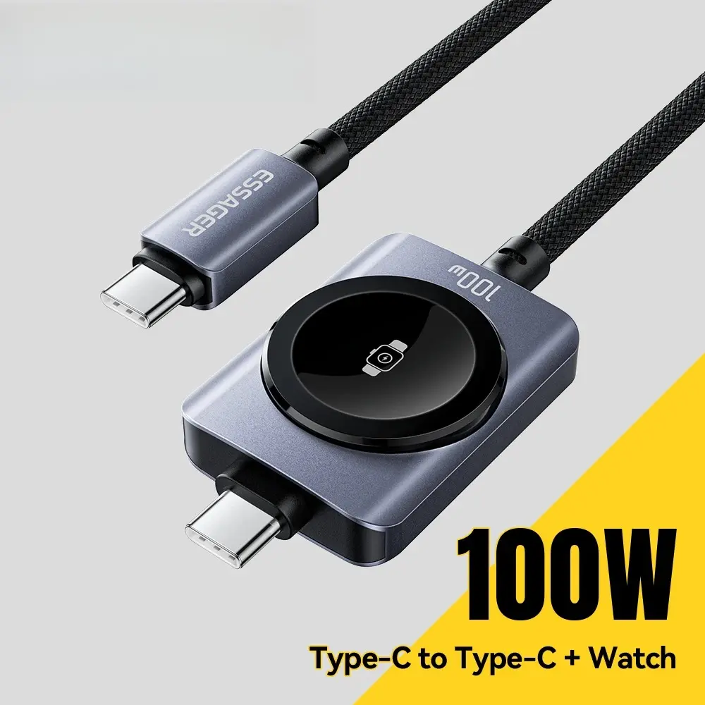 100W Fast Charging 2-in-1 Magnetic Cable for iPhone 17/16/15/14 Apple Watch Type-C to Type-C for Watch Charging