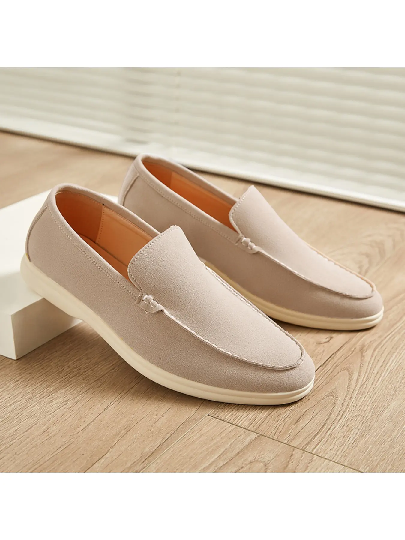 Men's Genuine Leather Slip On Flat Loafers, Hand Stitching Non-Slip Thick Sole Casual Driving Shoes, Breathable Soft Leather Lazy Walking Shoes, Lightweight Outdoor Daily Comfort Loafers for Father