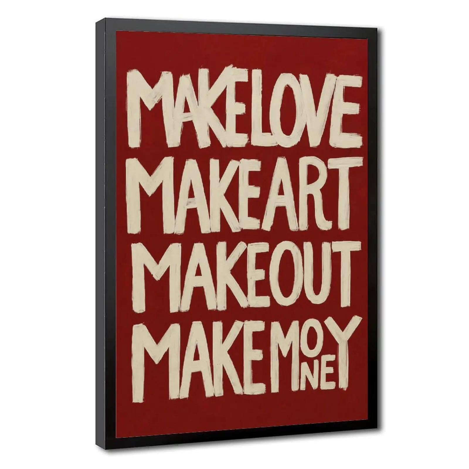 Vintage Brushstroke Text Framed Canvas Poster, Minimalist Red & Cream Motivational Phrase Wall Print, Bohemian Aesthetic Hanging Artwork, Ideal Decor for Girl Bedroom & Art Studio