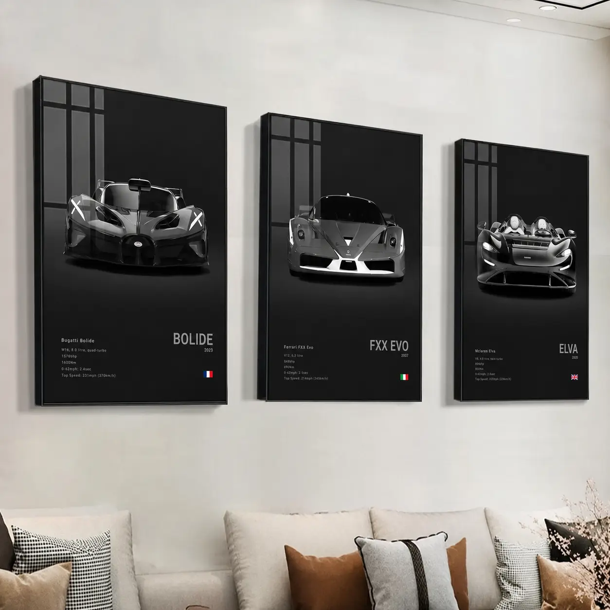 3-count wooden frame canvas, exquisite supercar art poster, Art Prints, cool male bedroom car decoration pattern, car collector, Modern Home Decoration, suitable for living room, corridor, office, home wall decoration, ideal gift, Decoration Items