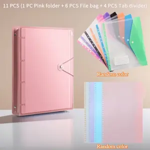 11pcs Set: 1 Heavy-Duty A4 Size Colorful PP Binder + 6 Random Color 11-Hole A4 Size Large Capacity Expandable File Pockets + 4 Random Color A4 Size Dividers. High-capacity, Versatile Expansion Combinations. Ideal for School, Home, Office