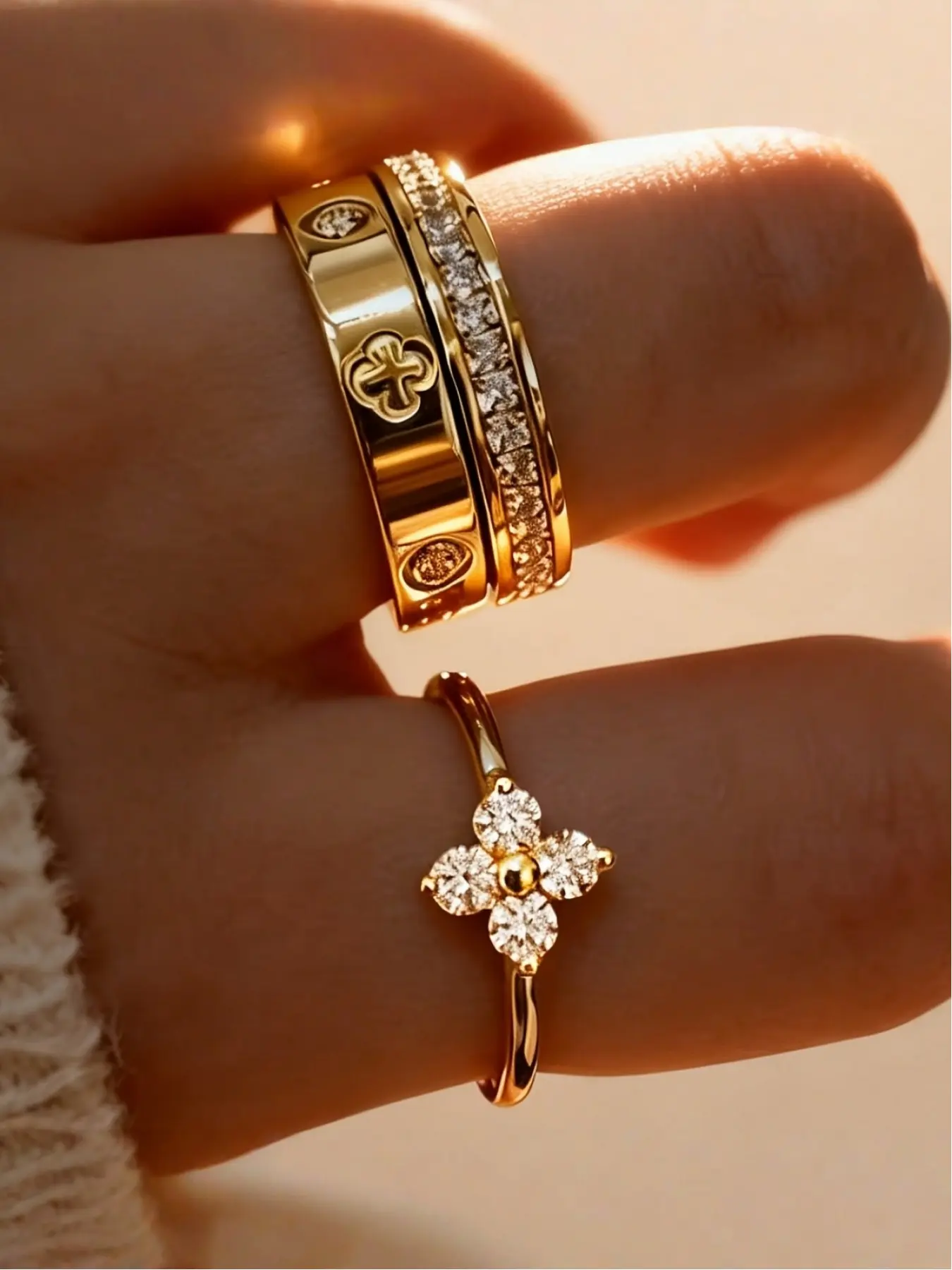 3-piece set of summer women's shiny square diamond rings, Beautiful Rings, stunning ring set, Fashion Stackable Rings, waterproof stainless steel, non-fading, suitable for daily wear, parties, and Mother's Day gifts