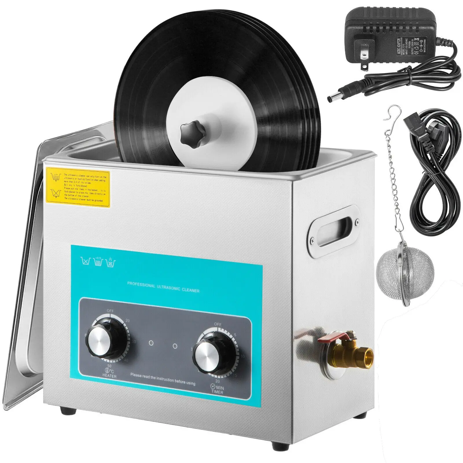 VEVOR Ultrasonic Vinyl Record Cleaner 6L 40kHz Vinyl Ultrasonic Cleaning Machine Knob Control Record Ultrasonic Cleaner 4 Records Vinyl Sonic Cleaner Stainless Steel Tank with Mechanical Heater Time
