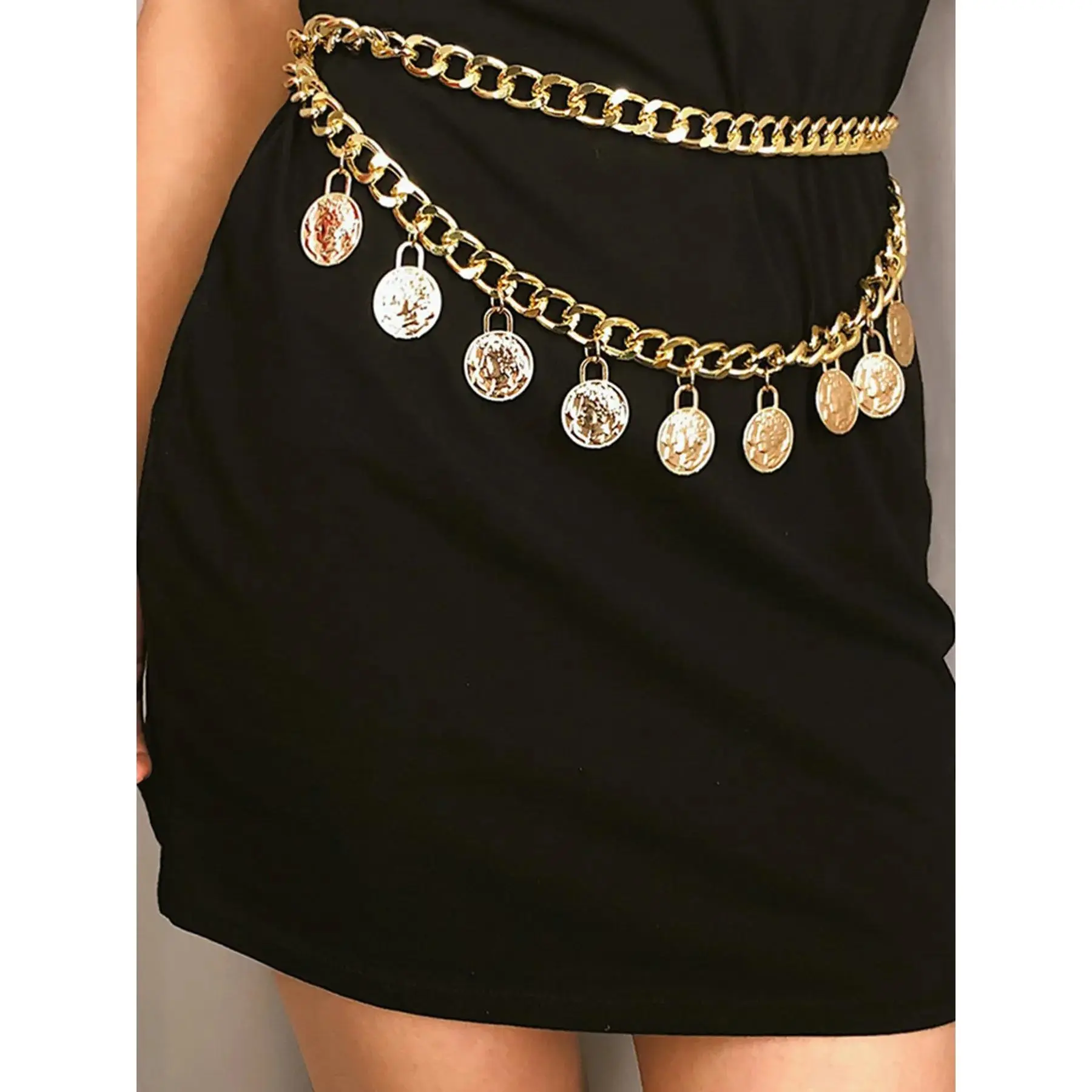 Belt Chain Belt Chain Belt for Women Fashion Plus Size Gold Waist Chains Coin Metal Waist Belts Chains Layered Body Chain Pirate Waist Chain Jewelry for Women Chunky Trendy Belly Belts for Women Dress Pirate Costume Women Accessories Vintage Body Jew
