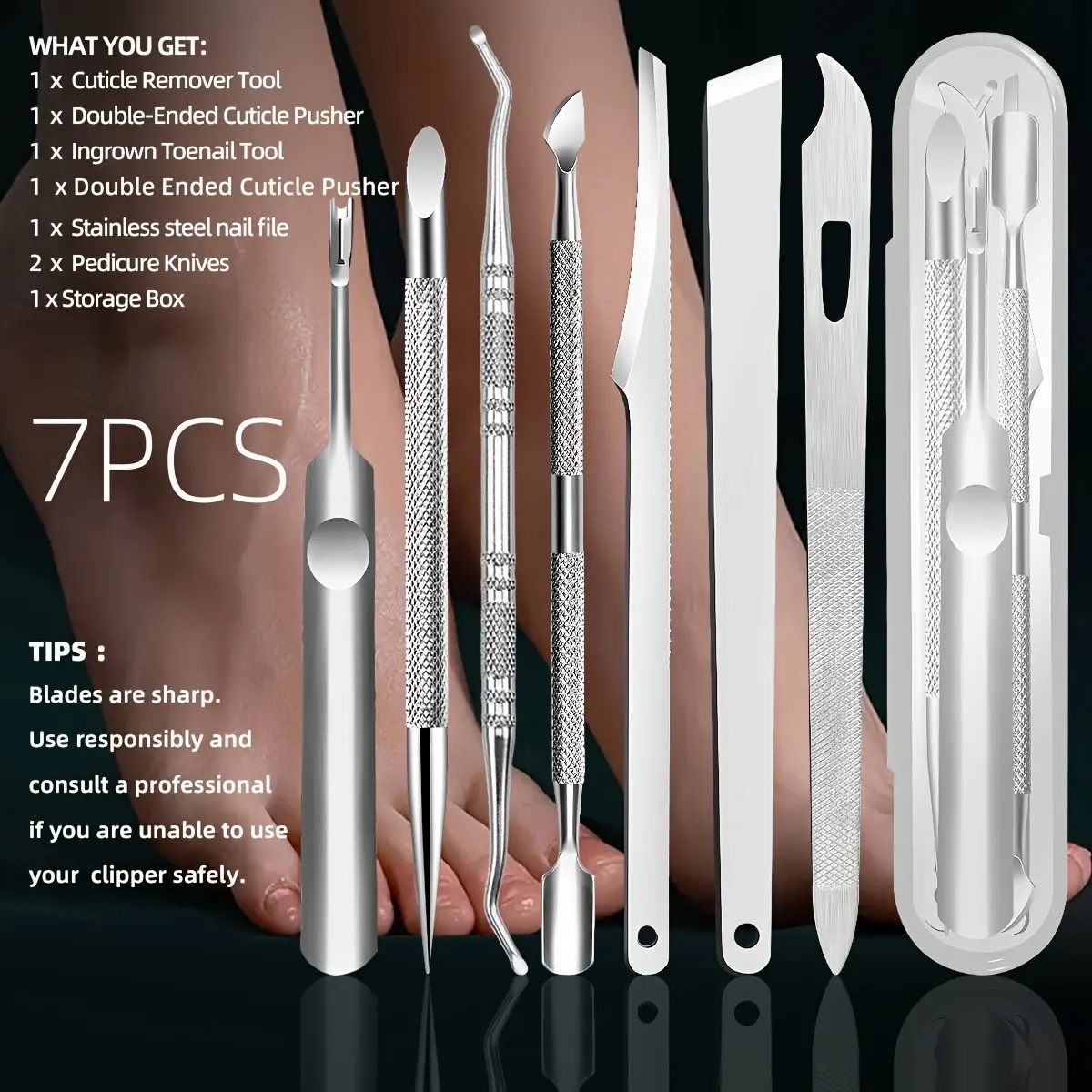 7-Piece Stainless Steel Manicure Pedicure Nail Care Kit, Precision Dead Skin Remover, No Fragrance, Includes Nail File and Cleaner, Perfect for Women, Mother's Day Gift