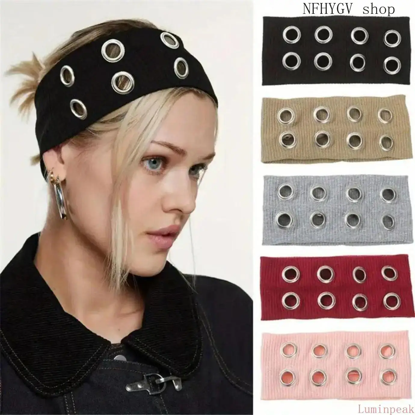 Harajuku Y2K Punk Grunge Headband By Aeropostale, Hollowed Out Eyelets Wide Elastic Hairband, One Size High Quality Steampunk Gothic Vintage Accessory For Punk Girls Daily Fashion