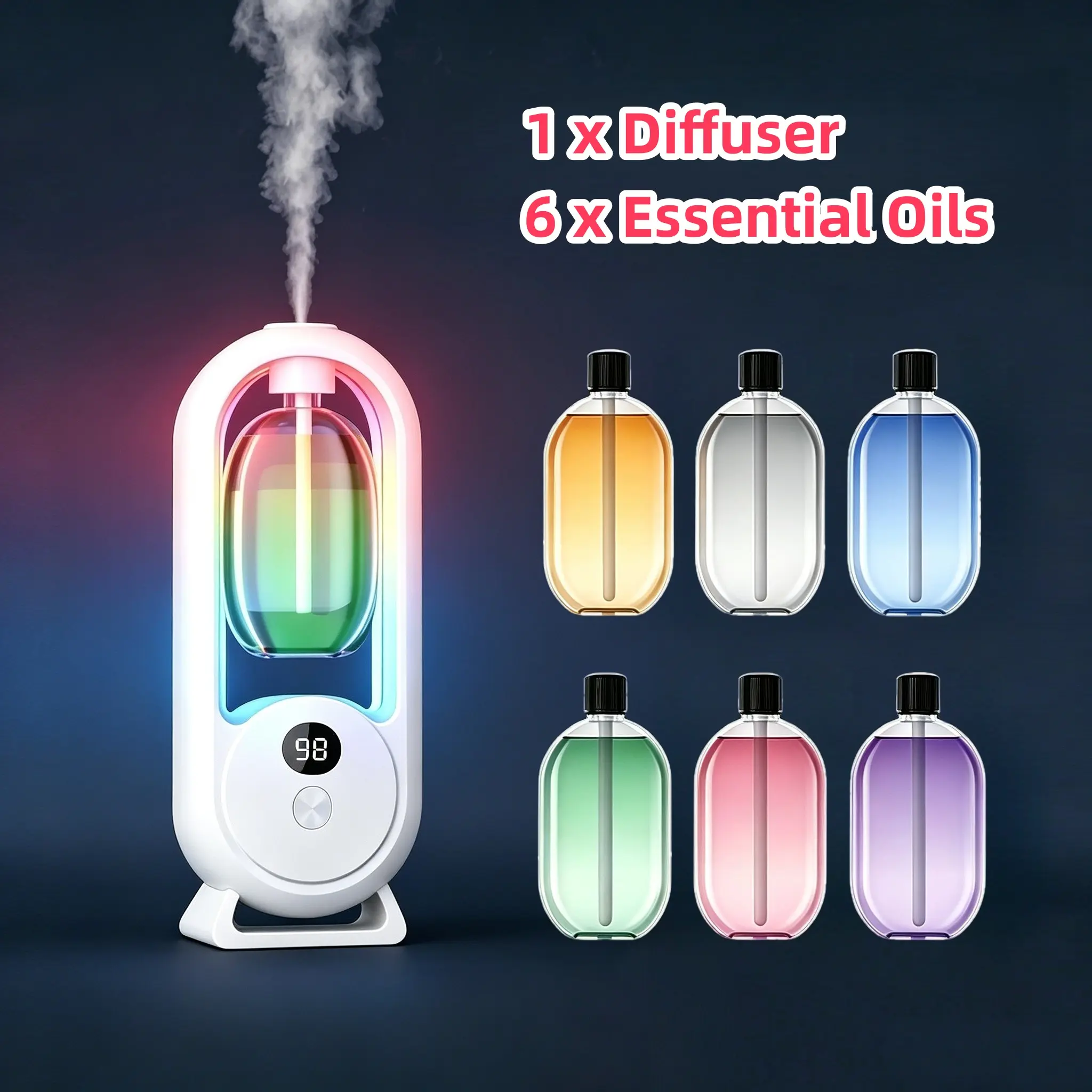 Home Fragrance Spray Set, 1 Diffuser with 6 Essential Oils, Multiple Scents, 5 Modes, USB Rechargeable, Thick Box Packaging