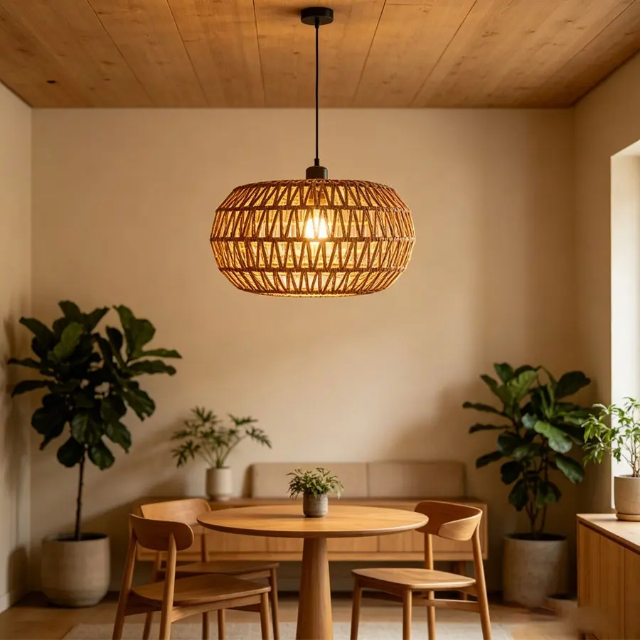 Large Bohemian Paper Rope Lampshade, Wabi-Sabi Style Handwoven Pendant Light Cover, Bedroom Airbnb Atmosphere Lighting Accessory