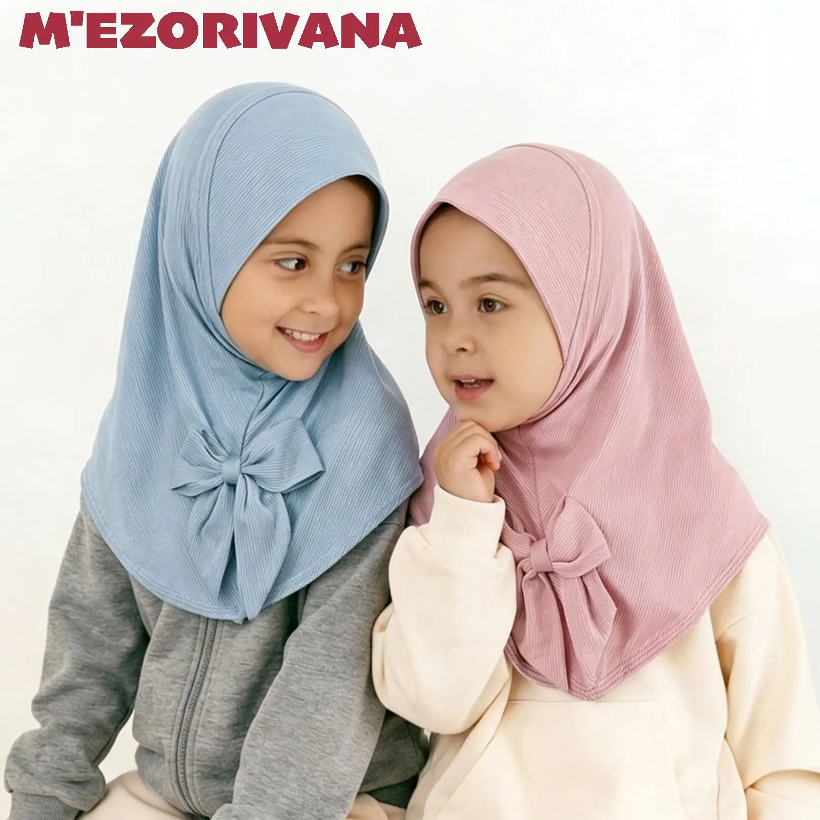 Children's headscarf, Malay solid color single-color ethnic headscarf, girls' bow-knot convenient headscarf