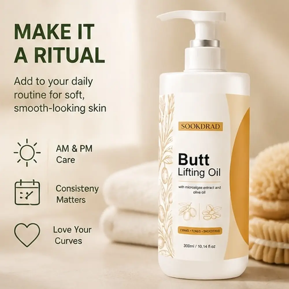 Butt Lifting Oil, with microalgae extract, olive oil, firms, tones, smooths, for butt, 300ml/10.14fl oz
