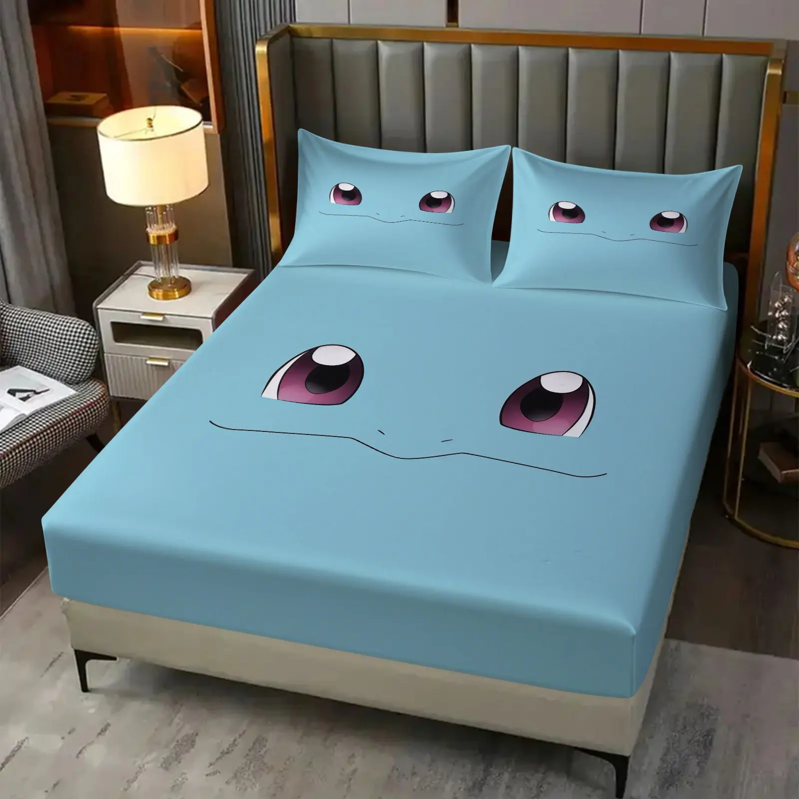 3-Piece Cartoon Emoji Pattern Bed Sheet Set, Poker, Including 1 Bed Sheet And 2 Pillowcases (Excluding Pillow Core), Comfortable Bedding, Non Slip Suitable For Bedrooms, Suitable For Children And Teenagers As Gifts And Decorations