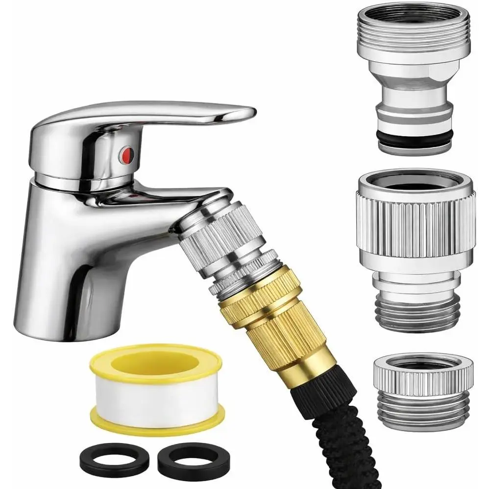 Sink Faucet Quick Connector - Faucet to Hose Adapter for Kitchen/Bathroom Connect Shower Hose, Garden Hose, Portable Washing Machine,  Bathing Durable Chrome Finish (Faucet Adapter)