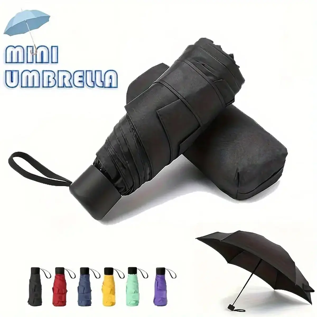 Portable Mini Folding Umbrella, 6-Rib Manual Sun and Rain Umbrella for Travel and Outdoor Use