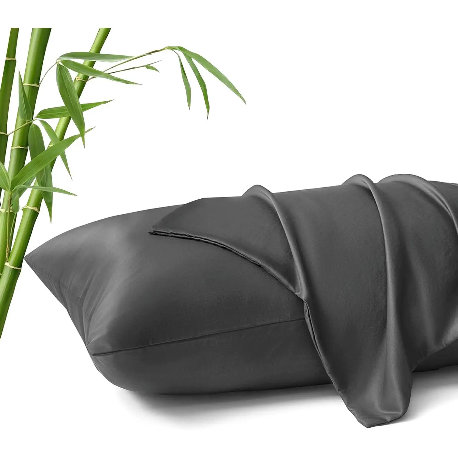 Queen Cooling Pillow (20"x30") with Bamboo Rayon Pillowcases, Gentle Touch for Hot Sleepers & Hair/Skin, Envelope Close, Dark Grey