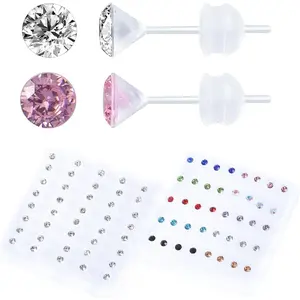 Girls' 30 Pairs Hypoallergenic Stud Earrings - Mix Color CZ Plastic Post Earrings for Sensitive Ears, Basic Casual Daily Wear, Mix Color Cz Plastic Earrings