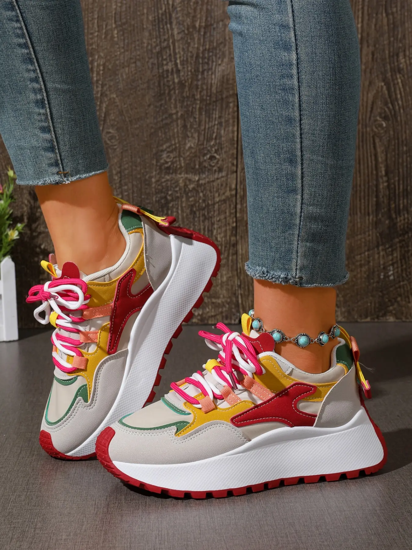 2026 New Arrival, Multi Color Block Platform Dad Sneakers, Dual Tone Lugs Sole Non Slip Walking Trainers, Light Heightening Breathable Athletic Casual Shoes In Multiple Shades For Women Daily Outdoor Wear
