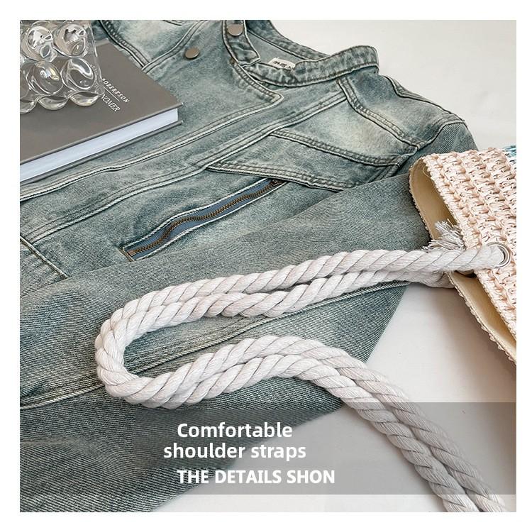 2026 New Women Fashion Shoulder Bag Rainbow Striped Color Block Straw Bag Large Capacity Beach Bag for Vacation