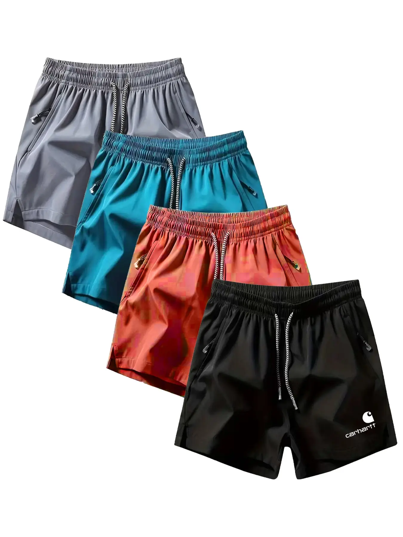 Men's Summer Quick-Dry Sport Shorts, Drawstring Zipper Pockets, Loose Fit, Breathable, Outdoor Training, Multicolor, All Seasons