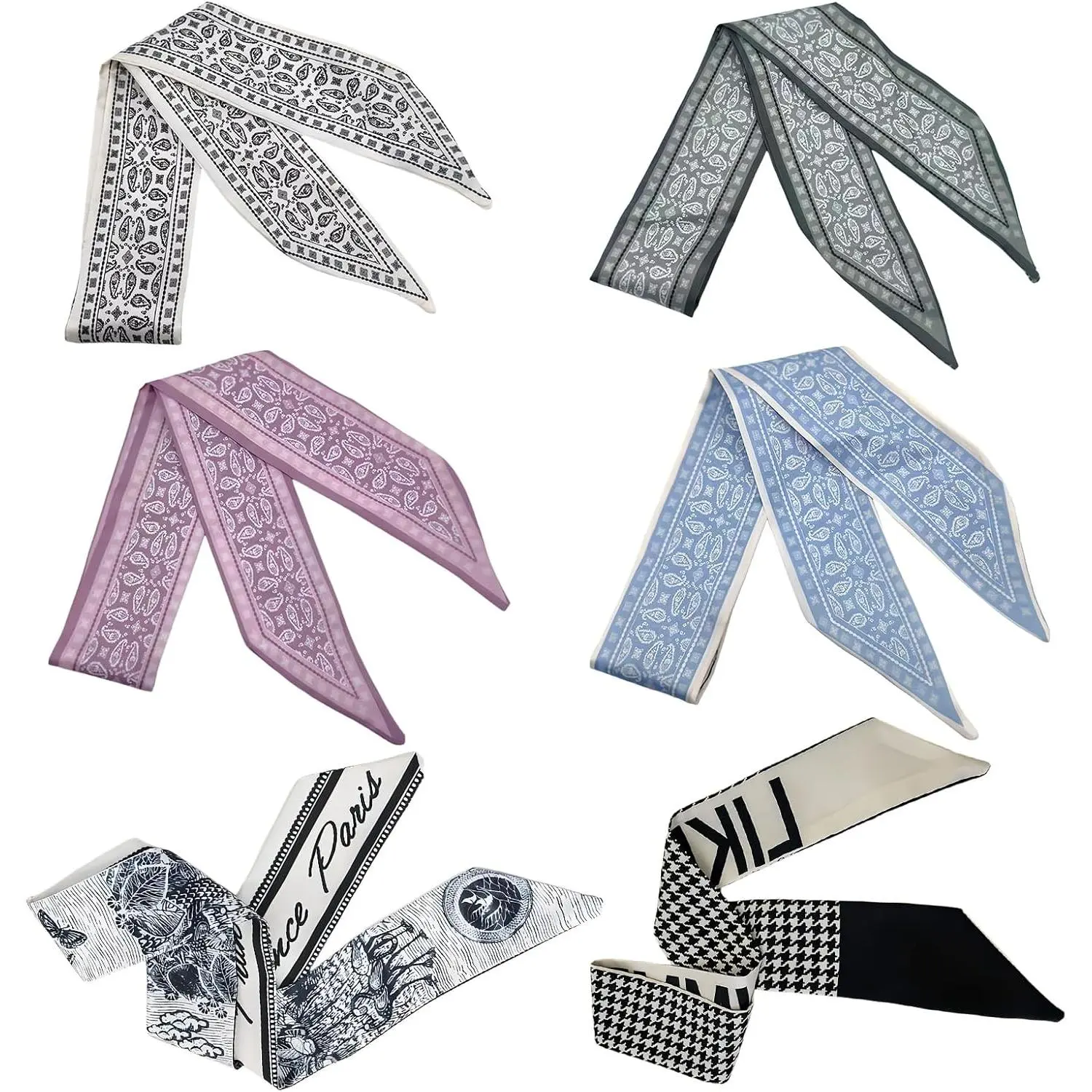 Fashion Scarves for Women, Multifunctional Boho Scarves Headbands Satin Scarf for Bag Hair Accessories (6 Pack)