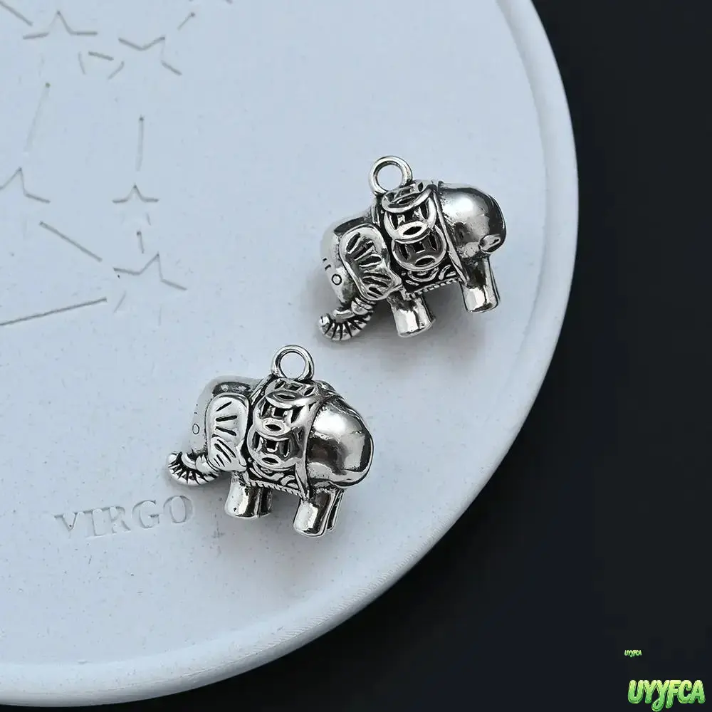 2-Piece Vintage Antique Silver Elephant Charms, Auspicious Mini Metal Beads for Female DIY Jewelry Craft Supplies for Bracelets, 2-Pieces