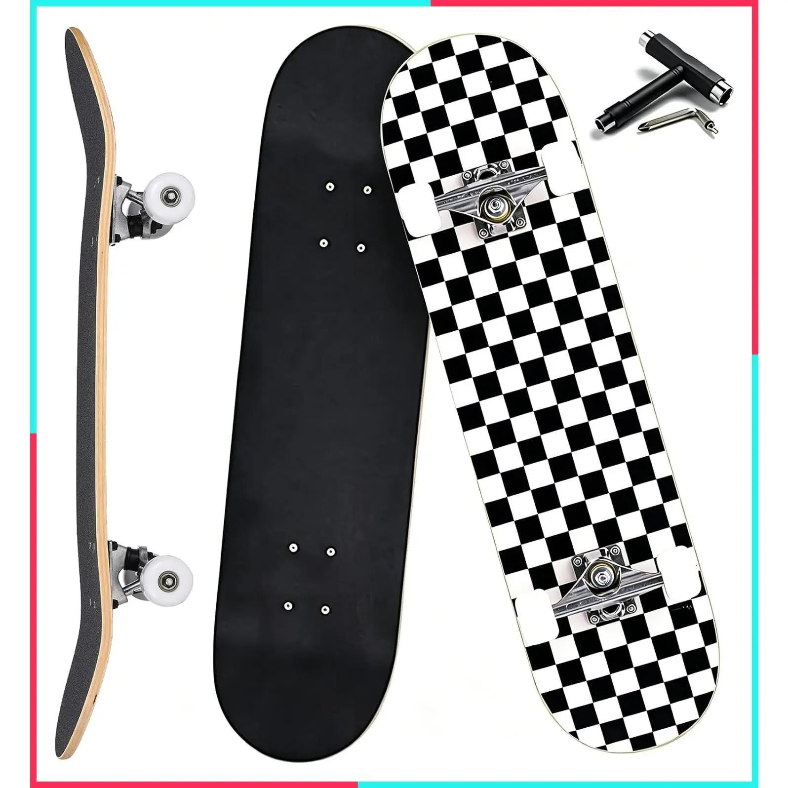 Pro Complete Skateboard 31"x8" for Beginners Girls Boys Kids Teens Adults, 7-Layer Canadian Maple Double Kick Concave Deck Longboard