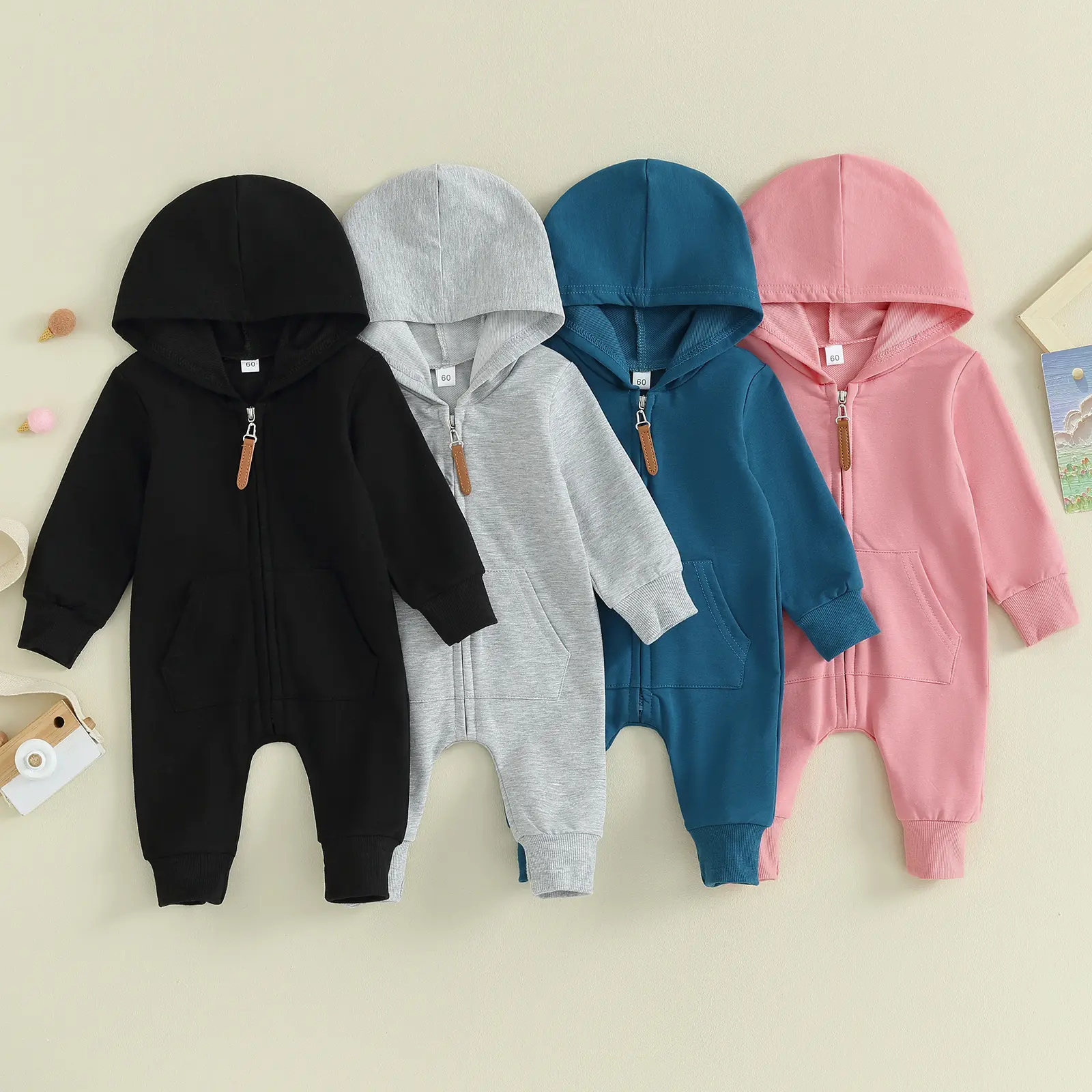 Ma&Baby Fall Baby Clothes Newborn Boy Girl Romper Solid Long Sleeve Hoodie Jumpsuit Winter Infant  Outfit