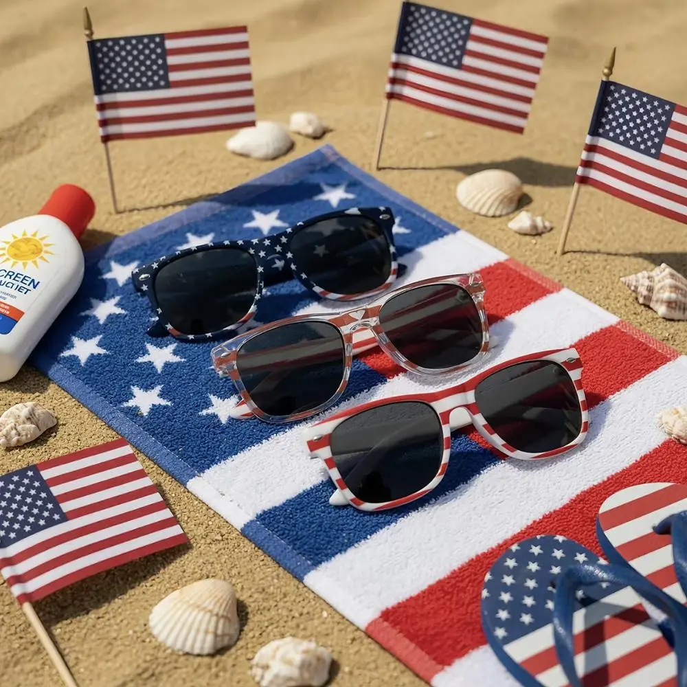Retro Large American Flag Shutter Shades Sunglasses Unisex Adult UV Protection Eco Material Eyewear for Independence Day Patriot Party Props Decoration Indoor Sports Gathering