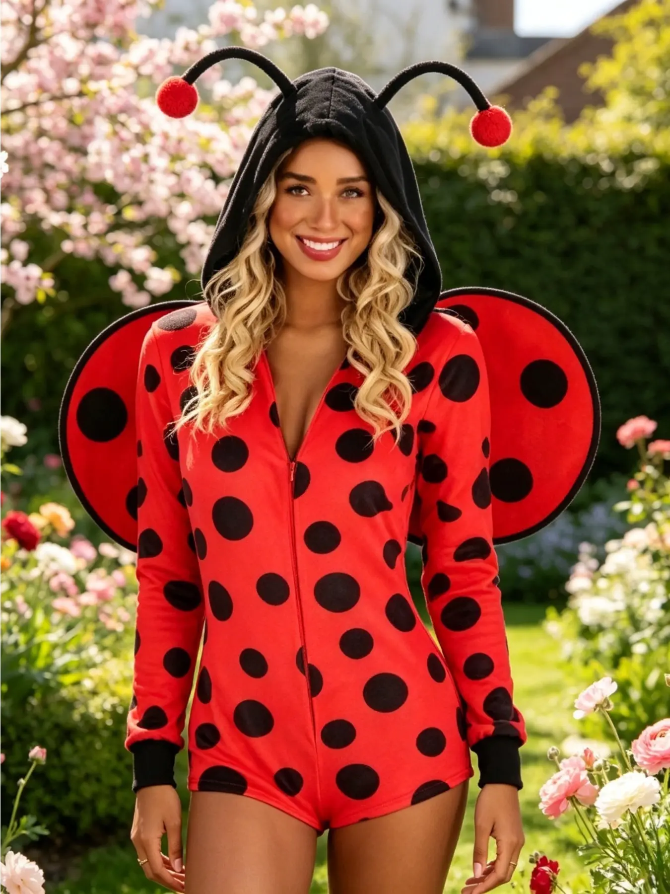 Adult Red Black Polka Dot Ladybug Cosplay Costume Halloween Carnival Stage Party Outfit